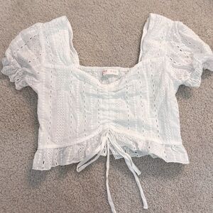 ROMWE White Eyelet Puff Sleeve Crop Top